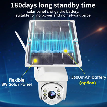 Solar-powered 4G security camera with 1080P resolution and PTZ capabilities