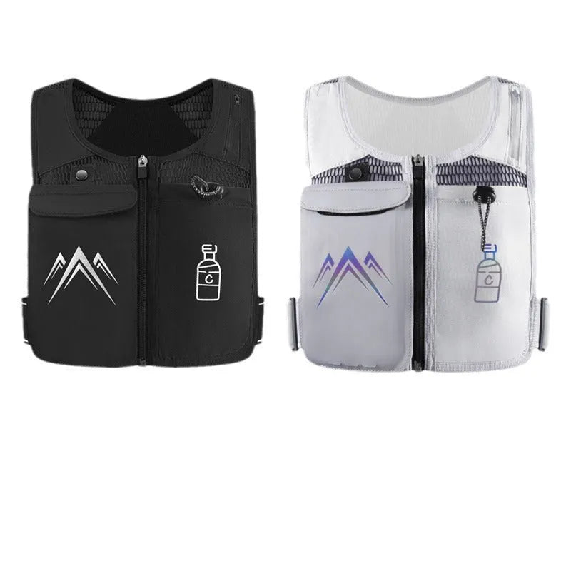 Sports running vest with mesh fabric and mobile phone pocket in black or grey colours