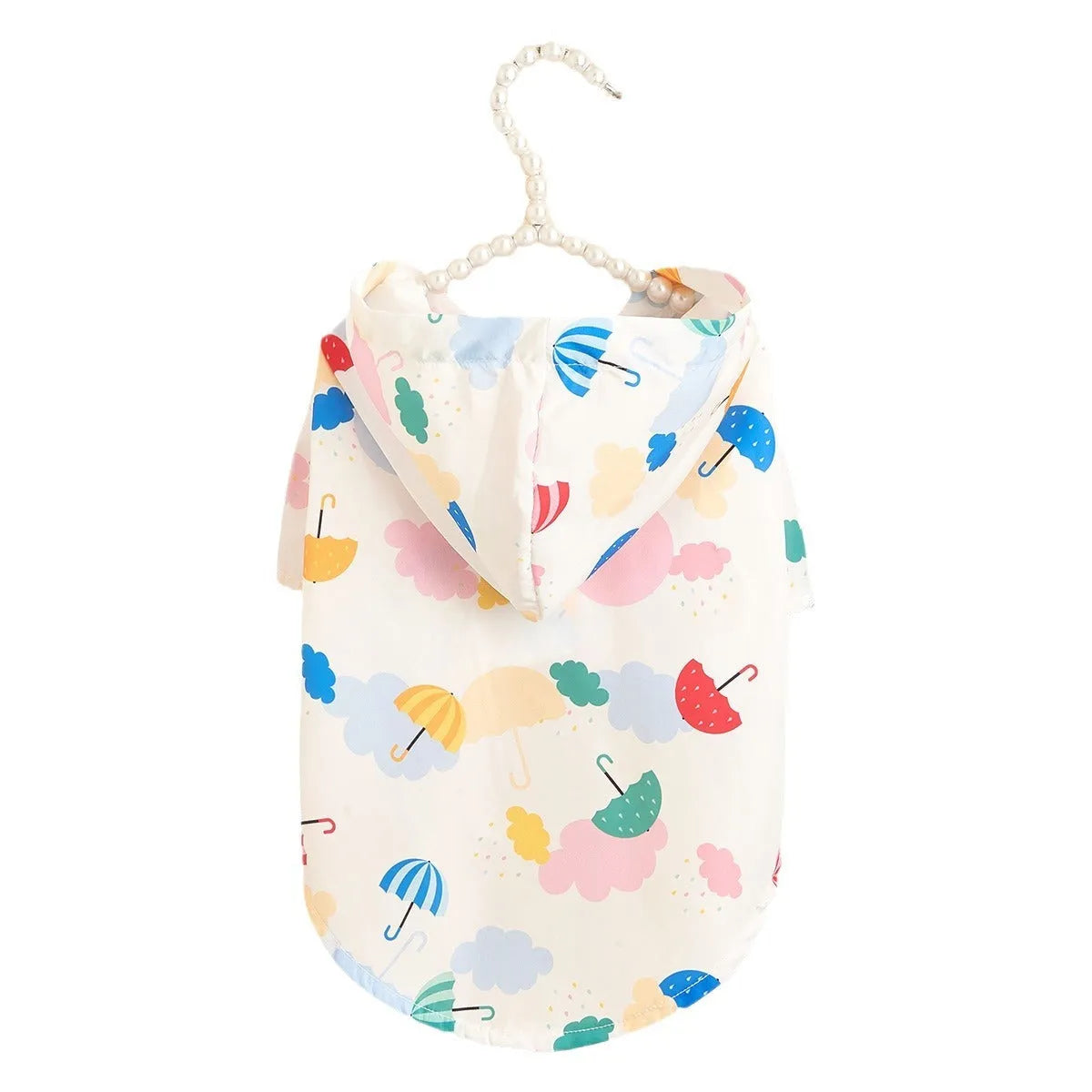 Cartoon umbrella pattern dog raincoat with adjustable straps in blue colour