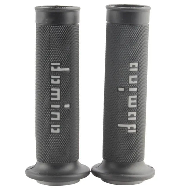 Pair of non-slip rubber motorcycle handle grips for 22mm or 24mm bars in multiple colour options.