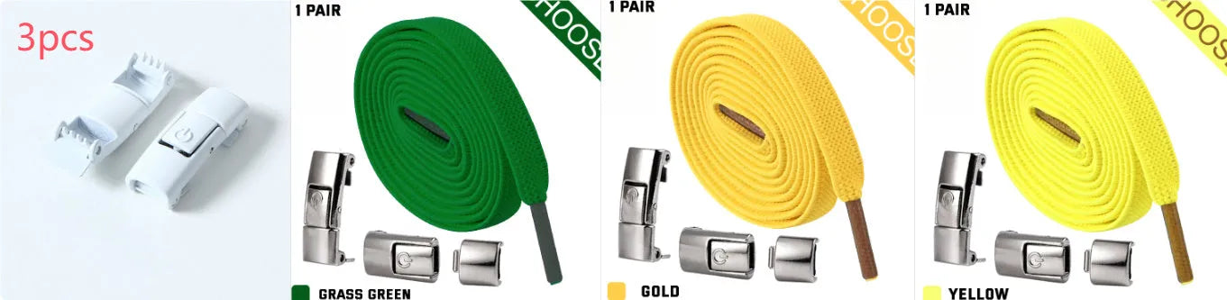 Press lock elastic shoelace with 8mm widened flat profile in assorted colours.