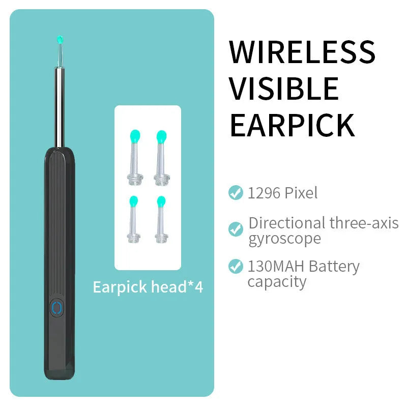 NE3 wireless otoscope ear cleaning kit with camera, LED light, and spoon heads