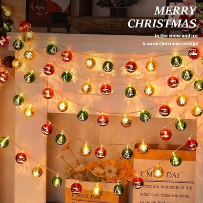 Christmas electroplating ball fairy lights with heart-shaped gold baubles on a string