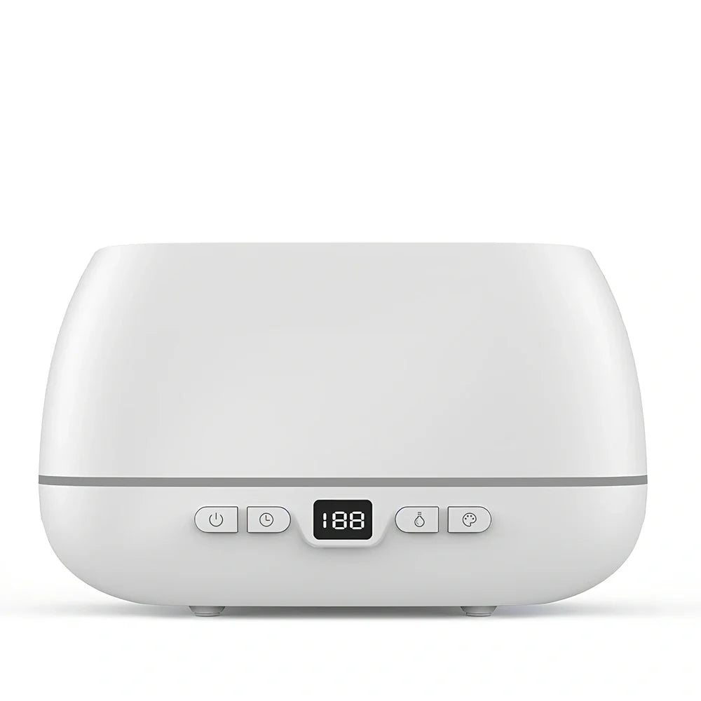 White 200ml USB flame humidifier with colour lights, remote, 226x127x87mm size for aromatherapy diffusion