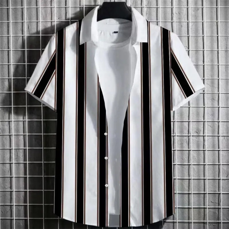 Men's linen short sleeve T-shirt with 3D printing and striped pattern in multiple colour options