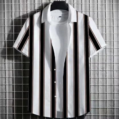 Men's linen short sleeve T-shirt with 3D printing and striped pattern in multiple colour options