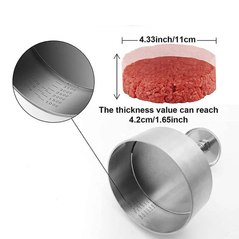 Silver stainless steel meat press mould for making burger patties