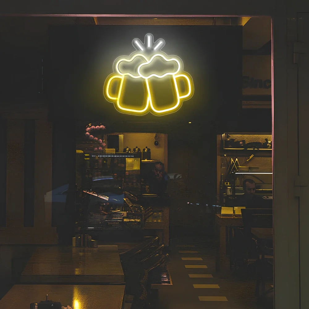 Yellow Bar Beer Cheers neon LED light with acrylic shell, USB powered for wall or table decoration