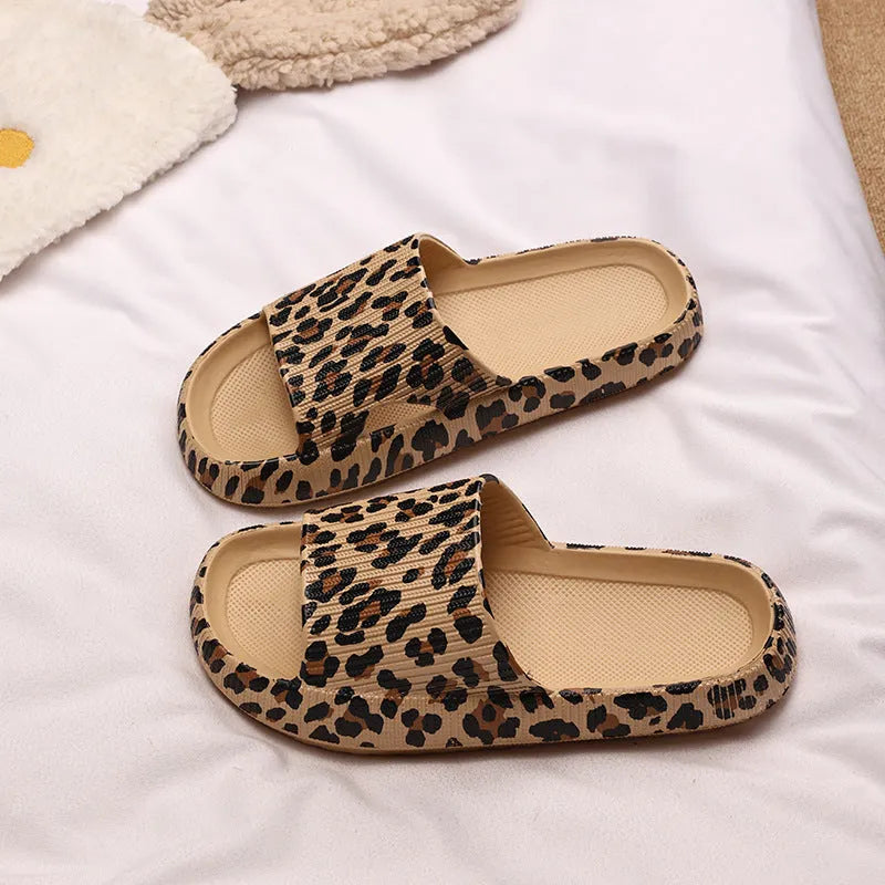 Women's leopard print EVA slippers with thick sole in multiple colour options