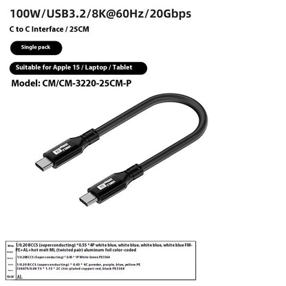 Black USB C to C HDMI cable with Type-C connectors, PVC jacket, and 8K 60Hz 20Gbps 100W ratings