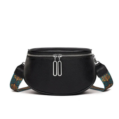 Women's soft PU leather messenger bag in saddle shape with a cross-body strap.