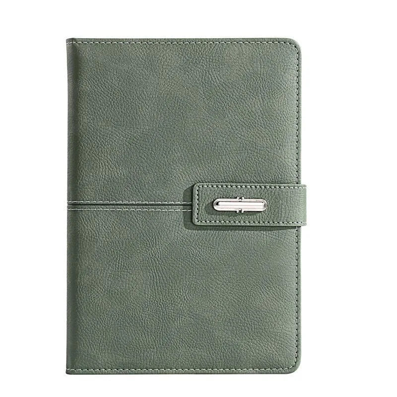 A5 notebook with imitation leather cover in colour options including black, red, green, blue, and orange.