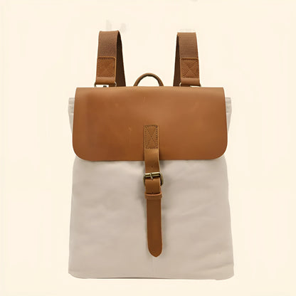 Crazy Horse leather detail casual student backpack in canvas, shown in one of five colour options.