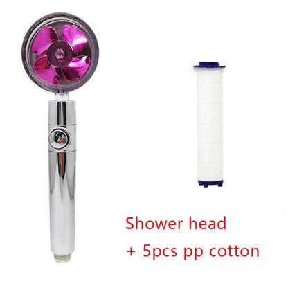 360° Rotating Shower Head with Built-In Fan - Premium ABS Plastic Construction, Water-Saving High-Pressure Spray