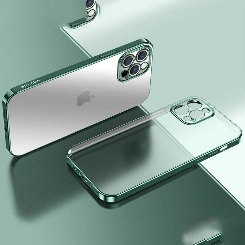 Square frame clear matte silicone iPhone case for iPhone 13 shown in blue colour