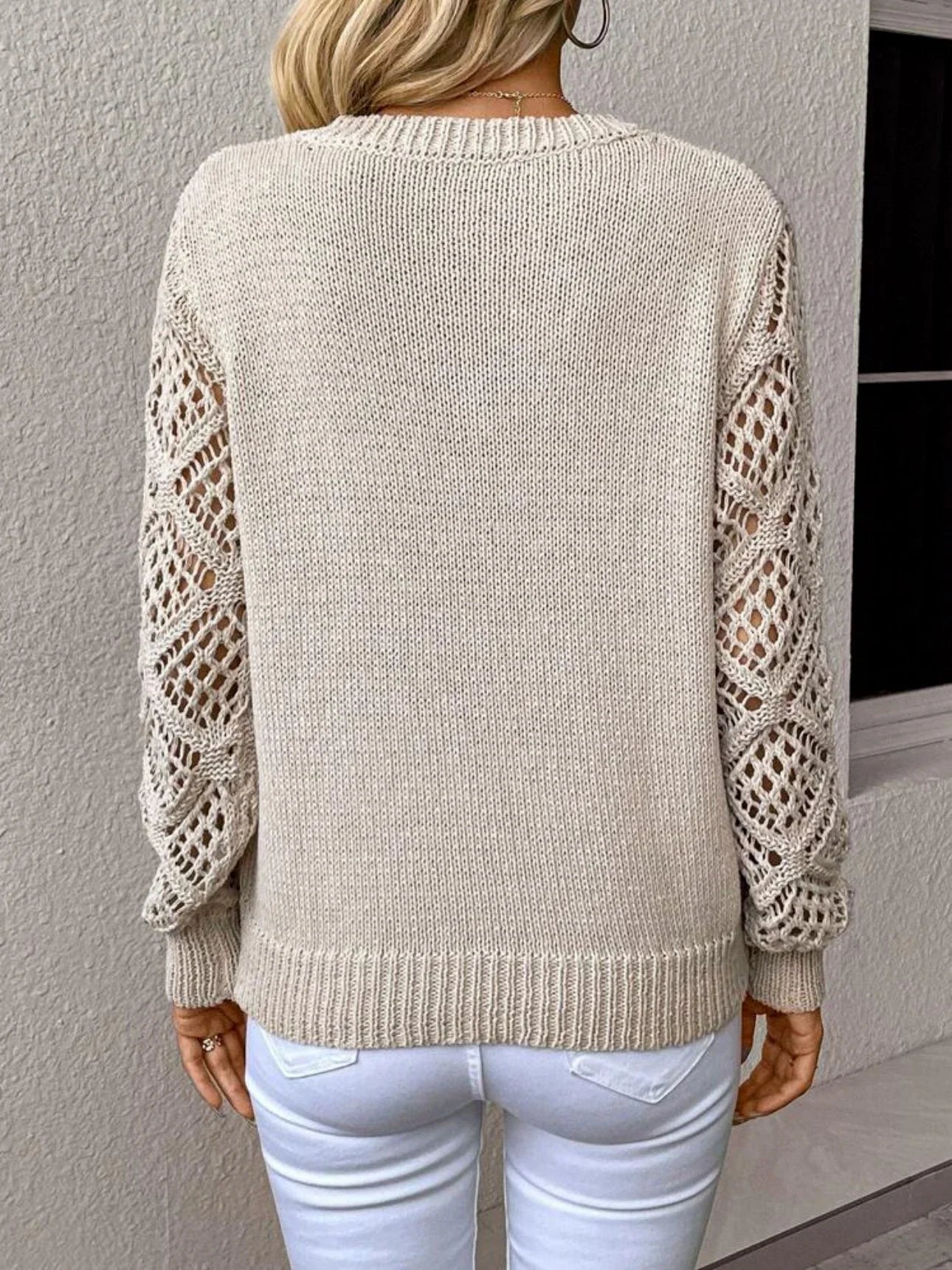 Stylish V-neck sweater with hollow long sleeves in a variety of trendy colors