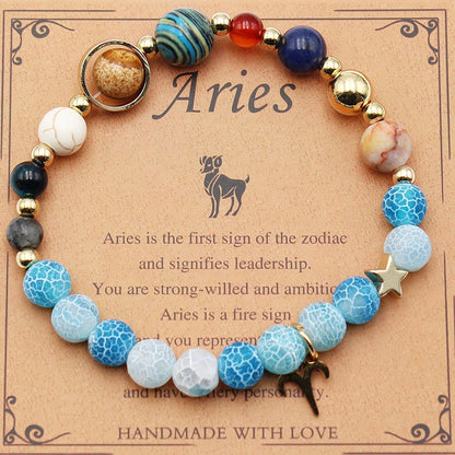 Handcrafted zodiac bracelets with natural stone beads and constellation designs