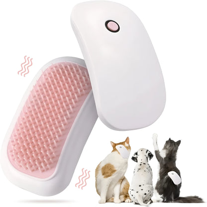 Fuigarry pink handheld electric pet grooming brush with soft TPE teeth on a white background