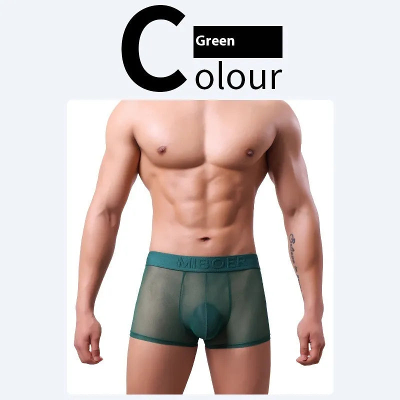 Men's thin flat-knit boxer shorts in black, showing the minimalist design and soft texture of the quick-dry fabric.