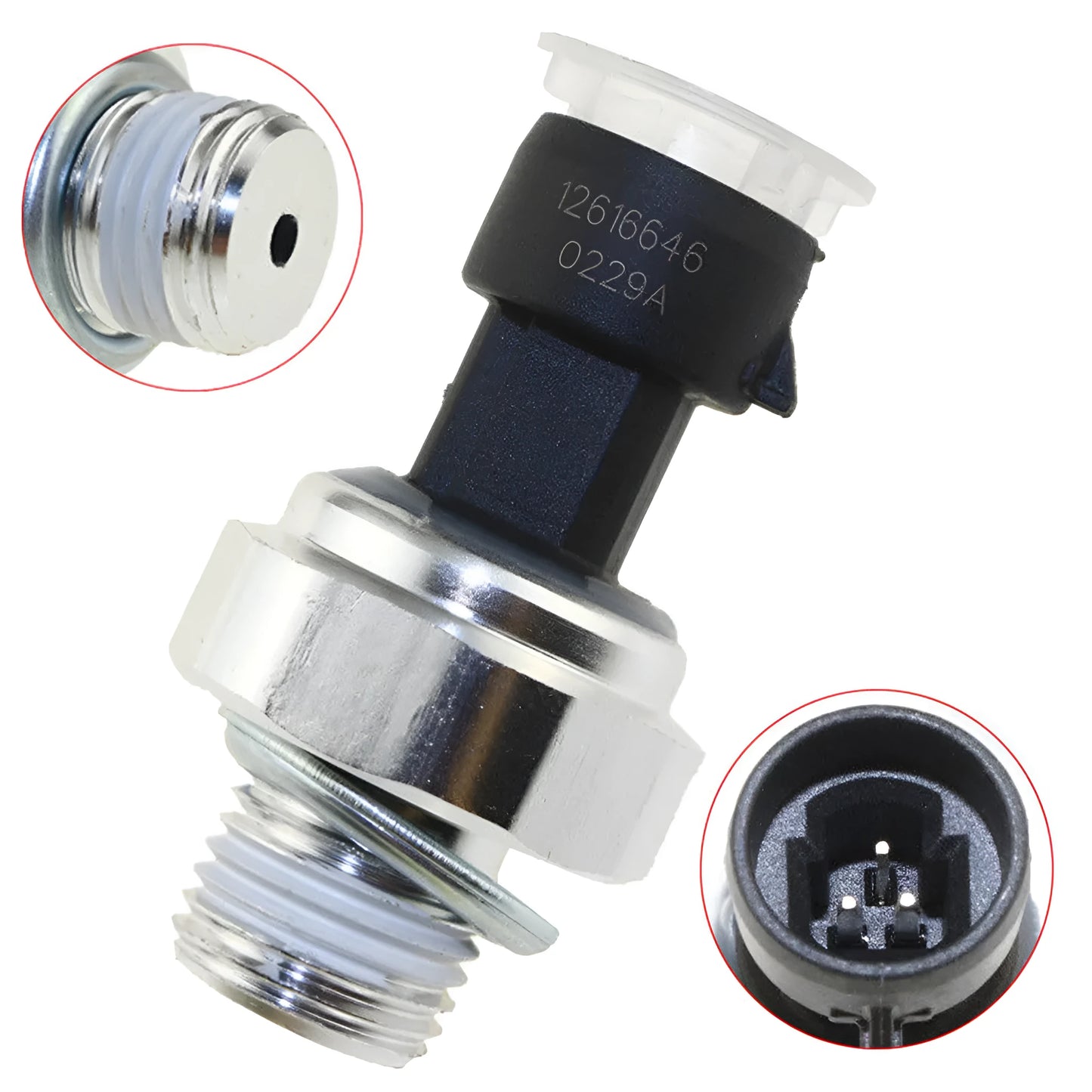 Oil pressure sensor for Buick and Chevrolet cars, model numbers listed on label.