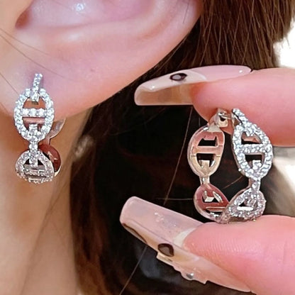 Ladies' copper electroplated diamond earrings with thick gold plating in silver, gold, or rose gold colour options