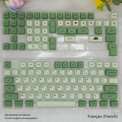 Matcha-themed PBT keycap set with 124 keys and dye-sublimated legends in multiple languages
