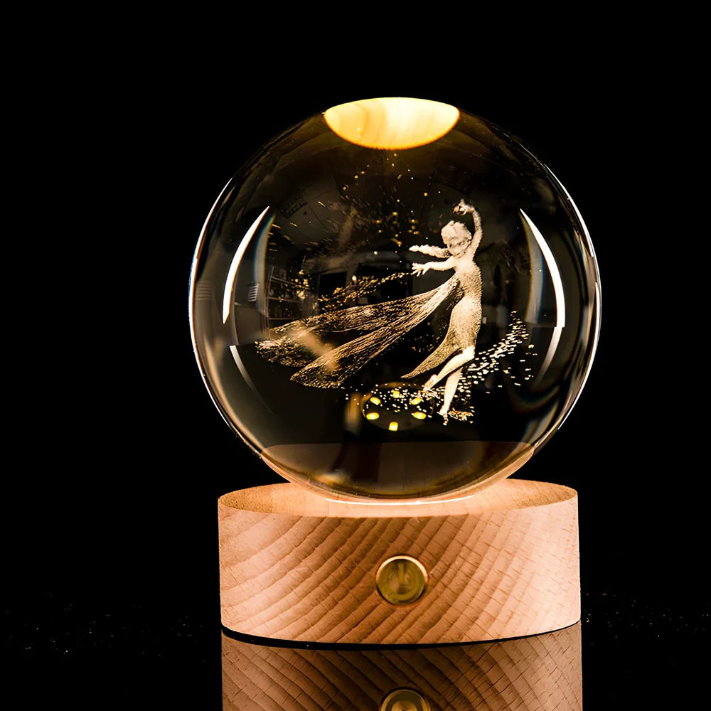 Luminous Galaxy Crystal Ball with 3D laser inner carving showing celestial patterns and gradient lighting