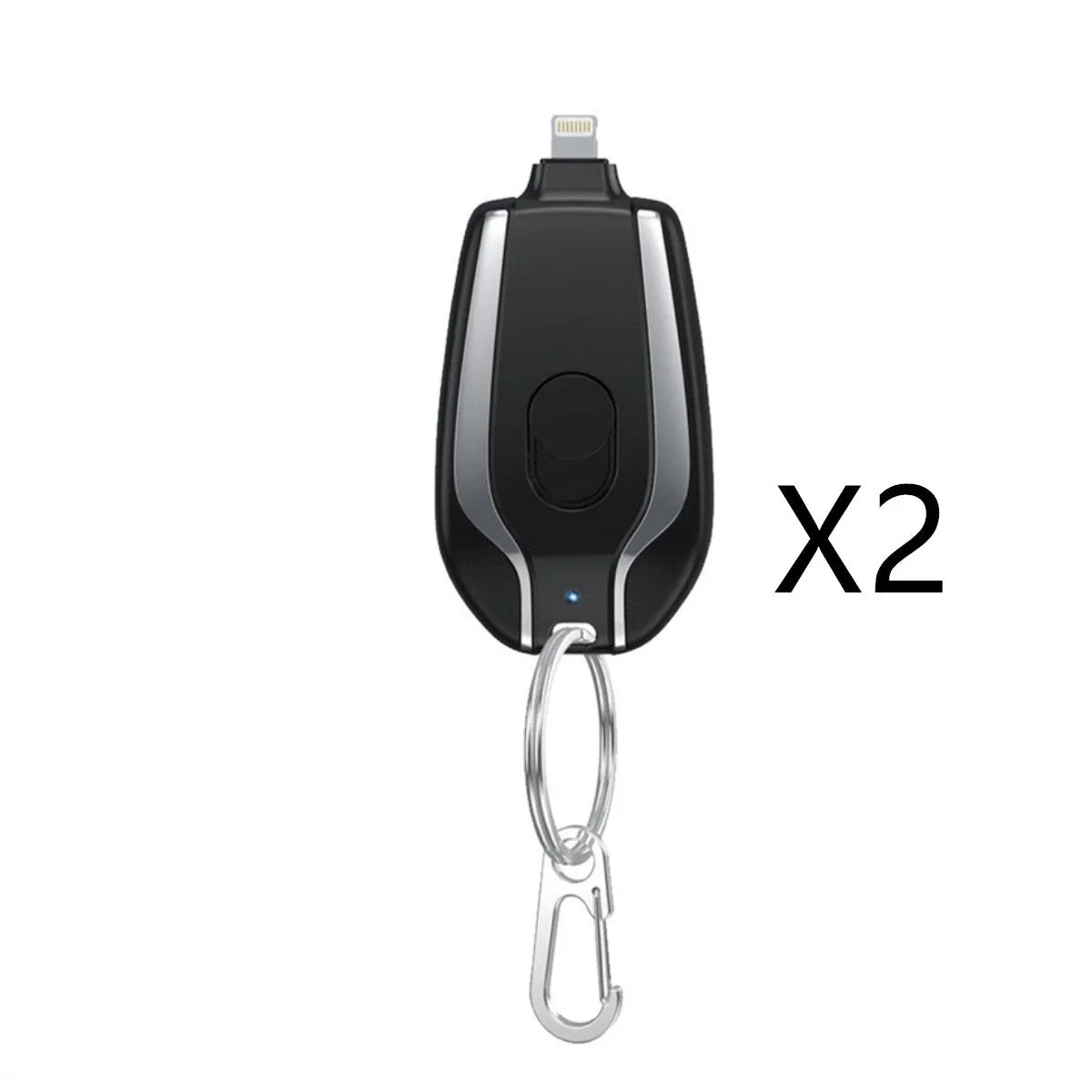 Compact 1500mAh power bank with carabiner clip, perfect for charging smartphones, tablets, and other USB devices on the go