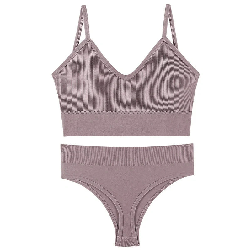 Women's Wireless Push-up Bra Set with French Triangle Cup in various colors and sizes