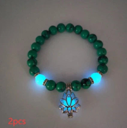 Glow-in-the-Dark Lotus Stone Bracelet with Adjustable Elastic Design for Yoga, Meditation, and Everyday Wear