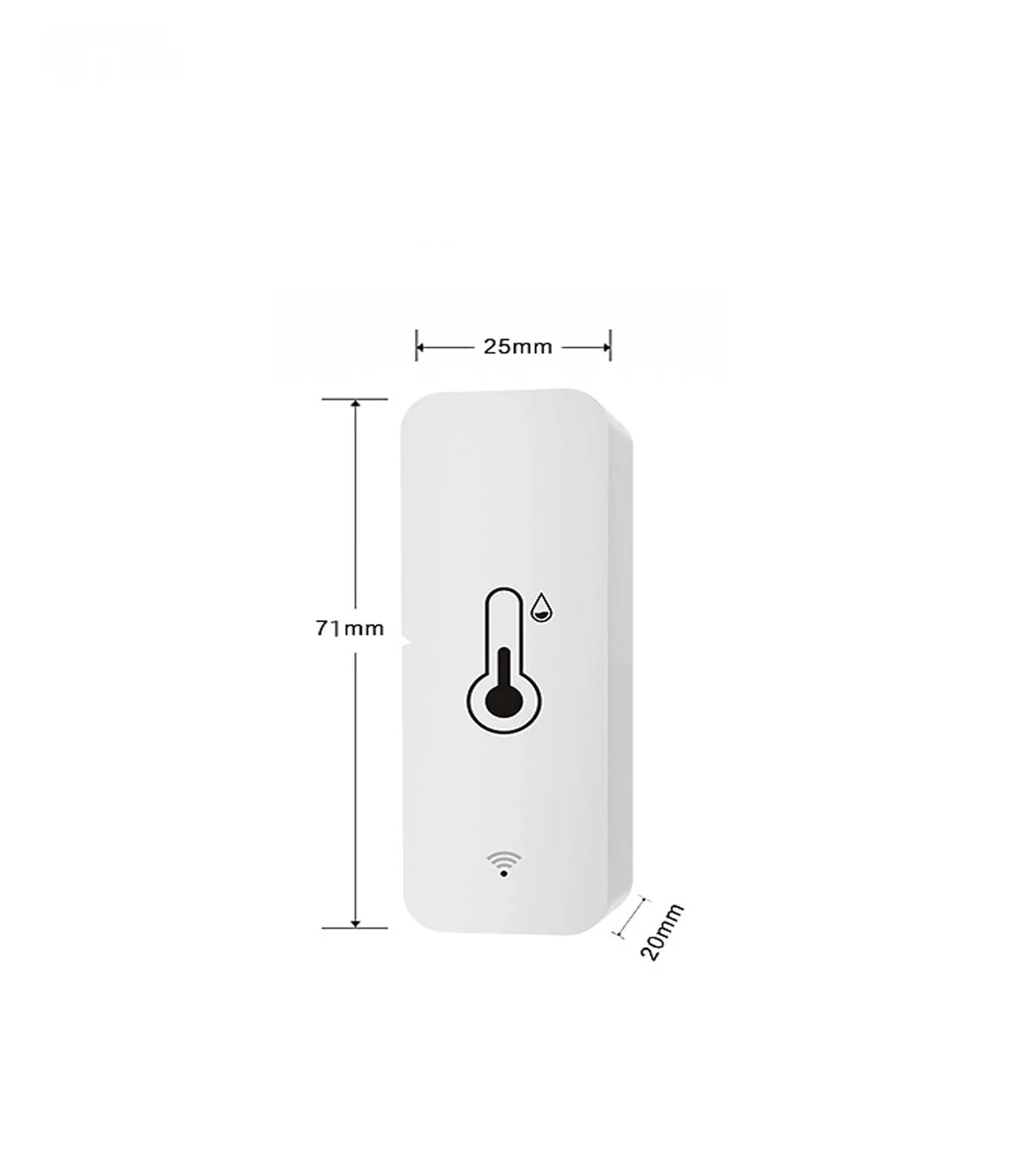 Compact white ABS plastic WiFi and Zigbee temperature and humidity sensor for smart homes.