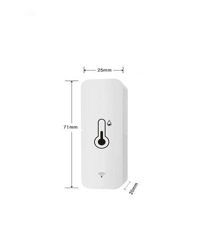 Compact white ABS plastic WiFi and Zigbee temperature and humidity sensor for smart homes.