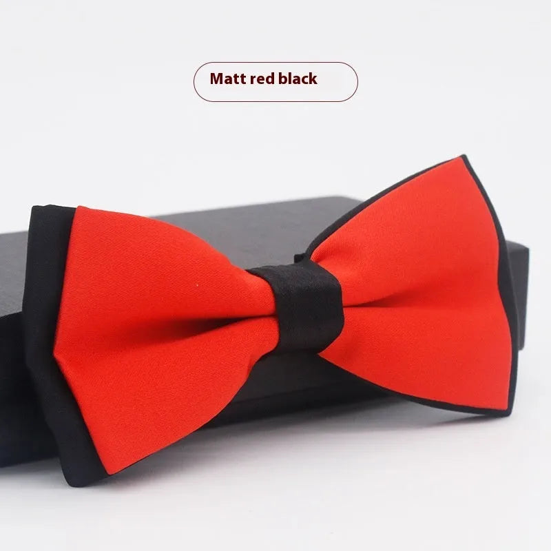 A solid colour pre-tied bow tie with an adjustable neck strap, shown in a classic flat head shape.