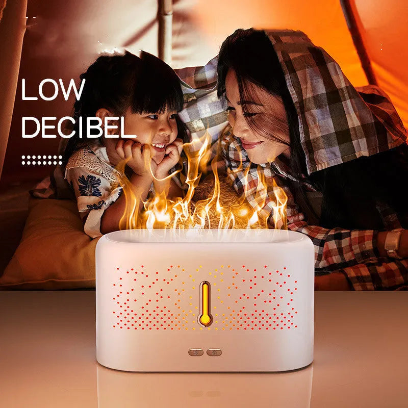 White ultrasonic aromatherapy diffuser with USB cable and essential oil bottle on packaging