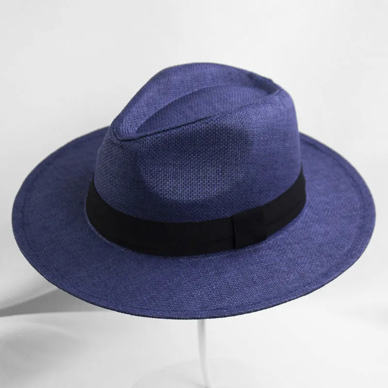 Men's flat top wide brim sun hat in paper fabric with 6-7cm brim for outdoor sun protection