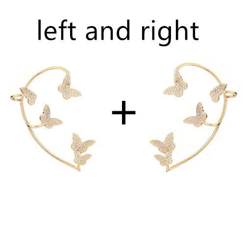 Elegant gold-plated butterfly ear cuffs with sparkling zircon accents, perfect for women's fashion and accessorizing