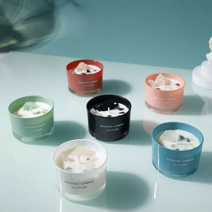 Handmade crystal glass aromatherapy candle in soy wax, available in six colours
