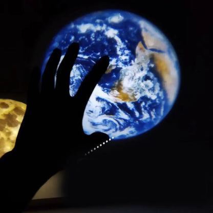 White ABS star projector lamp with adjustable hose, projecting an image of the earth onto a wall.