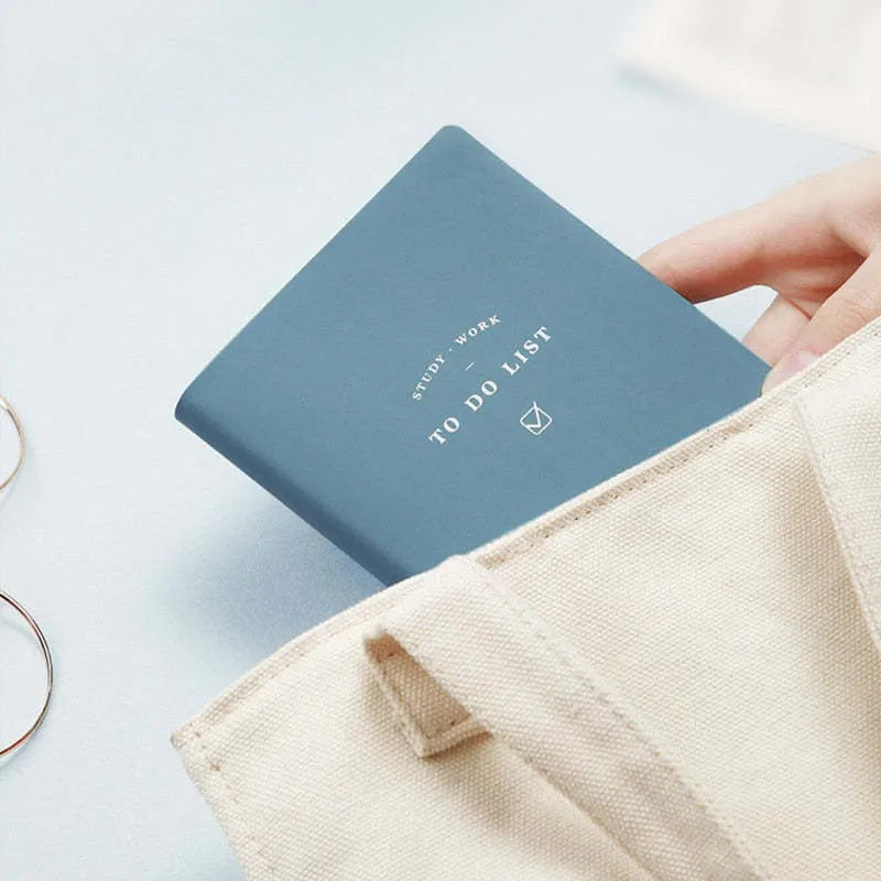 Simple Style A6 todo list notebook in blue, green, pink, or yellow with PU cover and 96 pages.