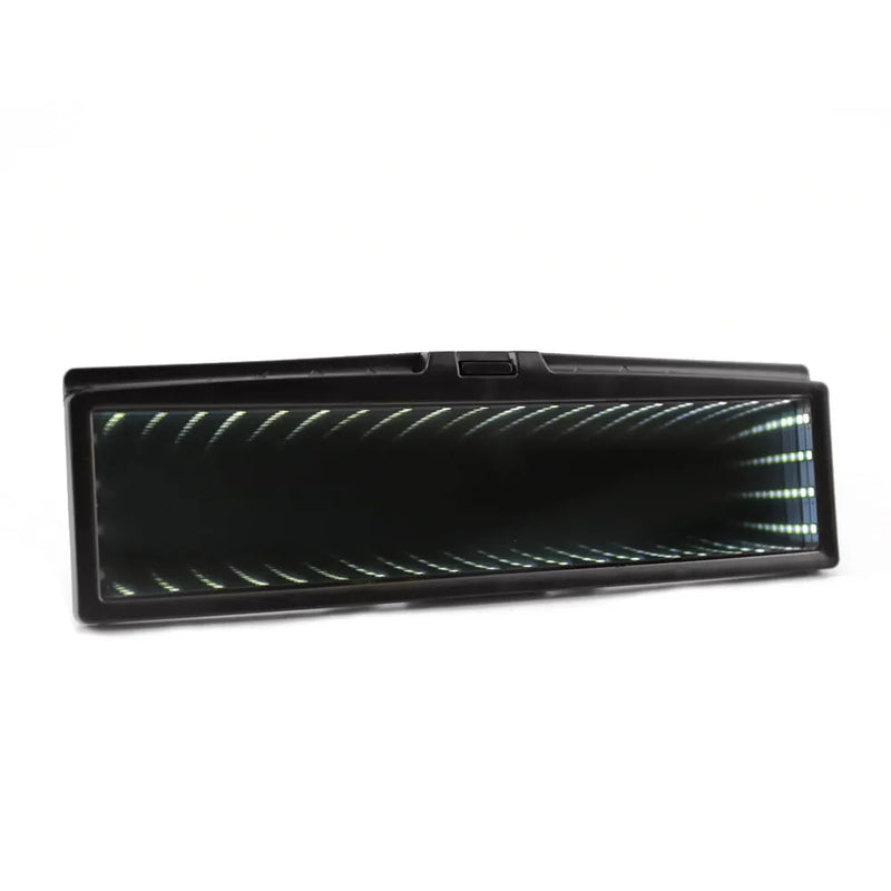 Car flat mirror replacement rearview mirror with 280mm width anti-glare coating and 3D LED lighting for enhanced visibility and lane change safety, available in monochrome blue, white, red, green or pink.