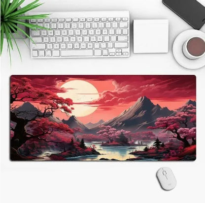 Anime-themed large black gaming mouse pad with custom graphic on a non-slip rubber cloth base.