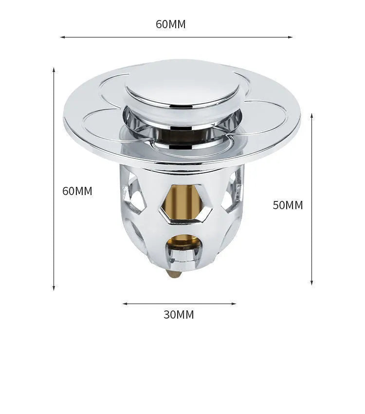 Copper core bouncing washbasin drain plug with universal 1.1-1.5 inch head in metallic finish