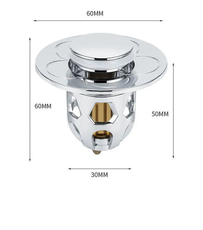 Copper core bouncing washbasin drain plug with universal 1.1-1.5 inch head in metallic finish