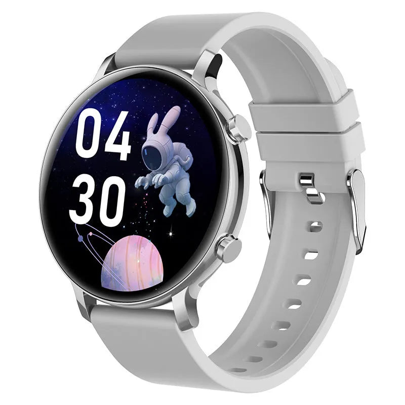 Bluetooth call smartwatch with stainless steel strap showing heart rate monitoring on screen