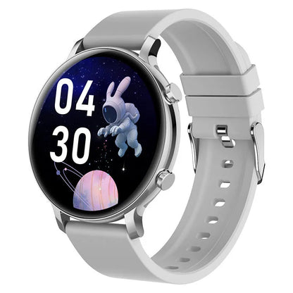 Bluetooth call smartwatch with stainless steel strap showing heart rate monitoring on screen