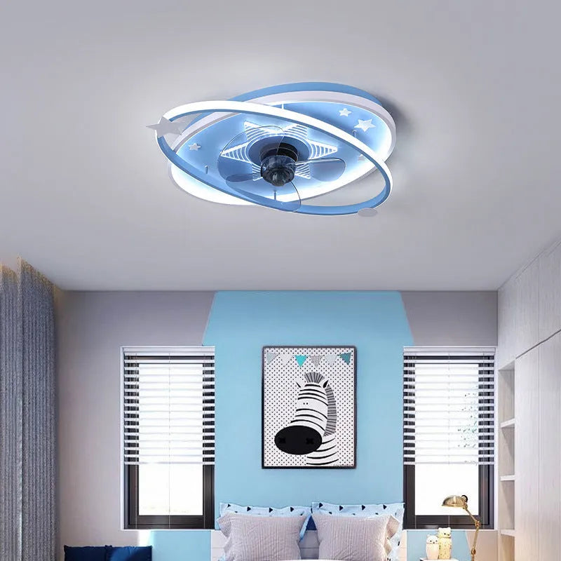 Modern iron chandelier for children's bedrooms with blue accents and remote control
