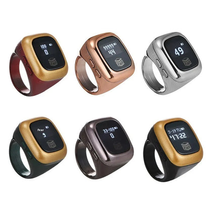Al-Fatiha black digital wrist counter with display screen showing numbers, on a wrist.
