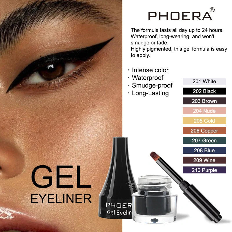 PHOERA Ten-Colour Eyeliner Set showcasing vibrant shades for creative eye makeup looks