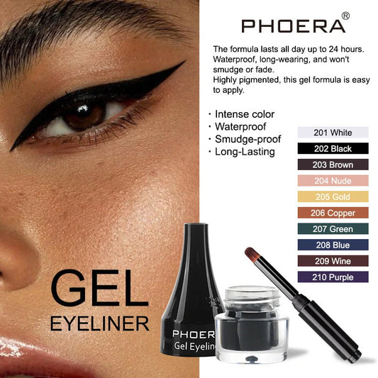 PHOERA Ten-Colour Eyeliner Set showcasing vibrant shades for creative eye makeup looks