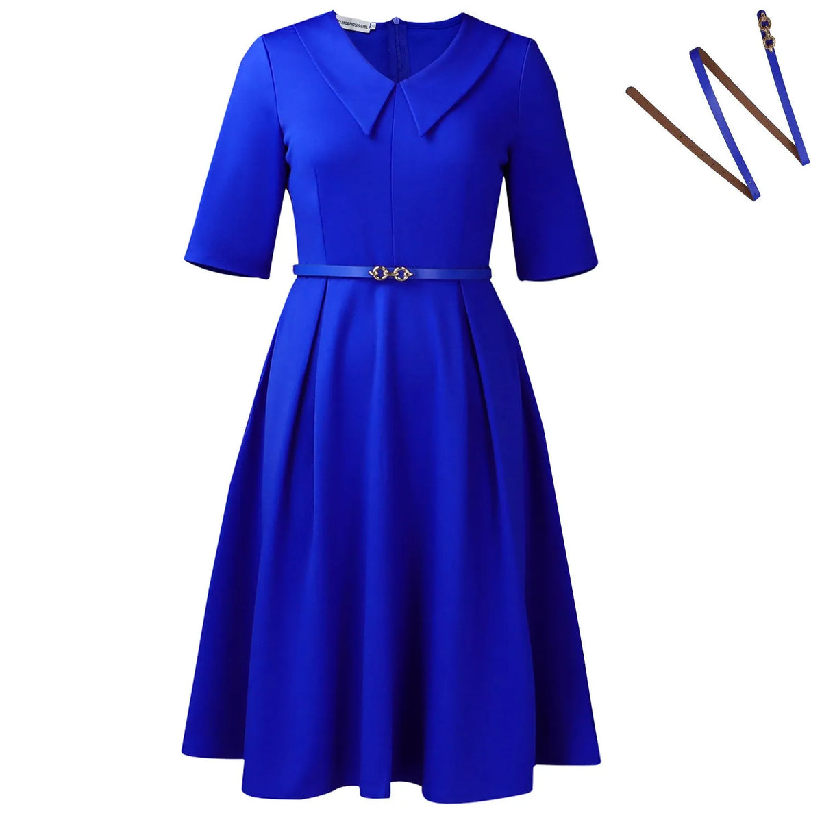 Women's solid colour African midi dress with half sleeves and a matching fabric belt.